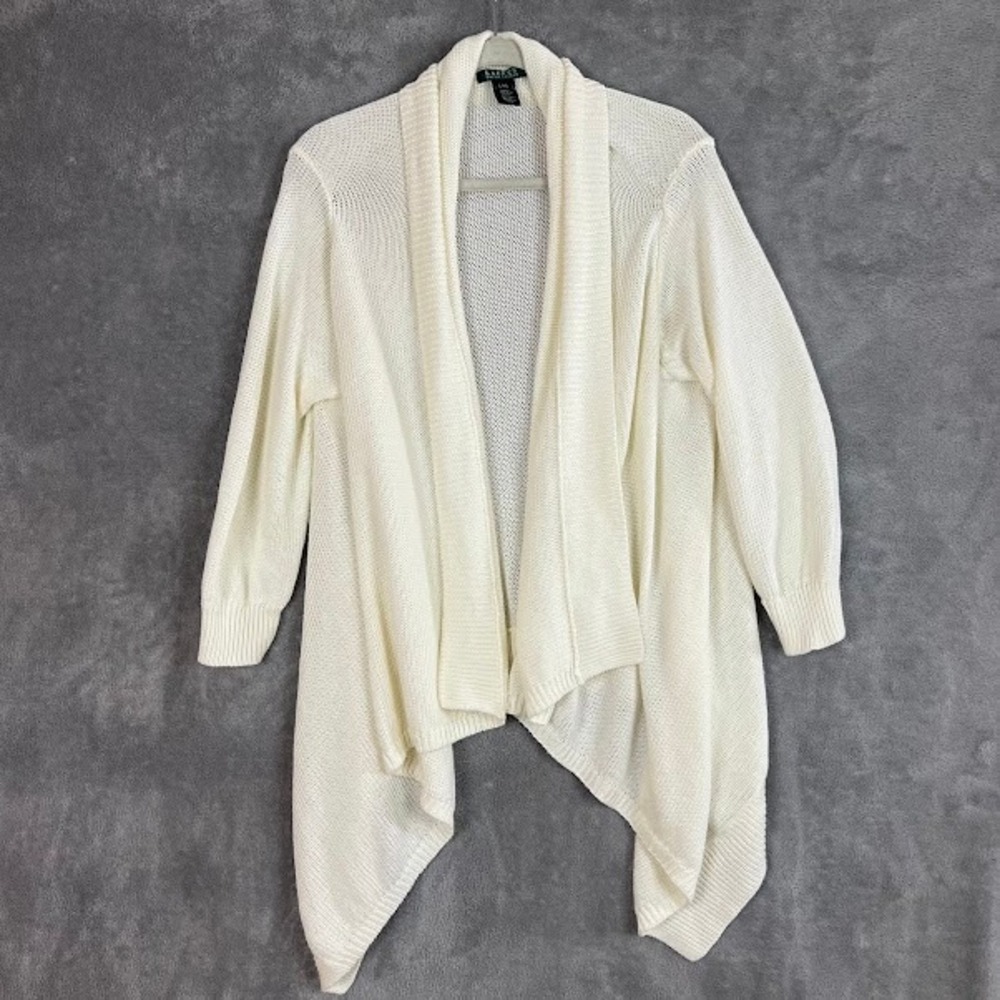 Ralph Lauren Shawl Collar Cardigan Sweater Women L/XL Linen Blend Quarter Sleeve